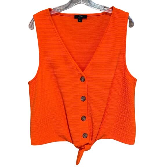J. Crew Tie-front Button Down Textured Tank Top Bright Orange Sz L Preppy Summer - Picture 6 of 15